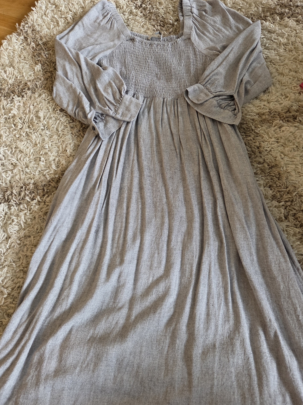 Madewell Light Gray Smocked Long Sleeve Maxi Dress